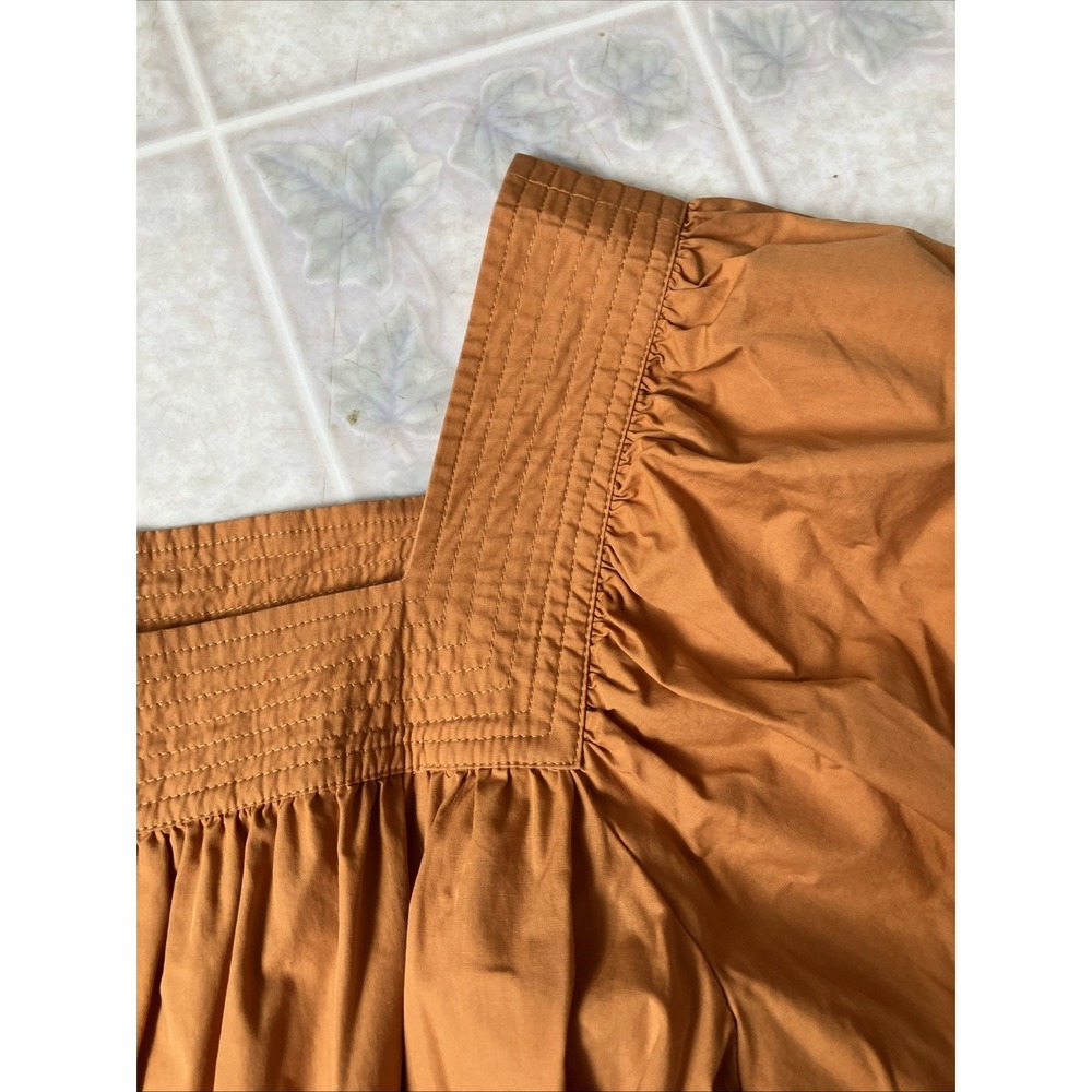 Böhme Womens Tiered Puff Sleeve Sewn Square Neck Midi Dress Orange Large - Picture 3 of 6